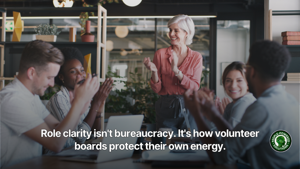 Volunteer board of directors meeting with clear roles and responsibilities